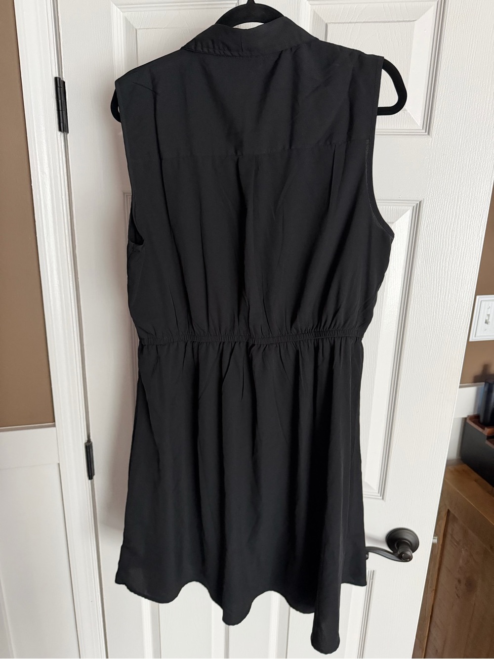 Sleeveless Black Mini Shirt Dress with Gold Buttons - Picture 3 of 3